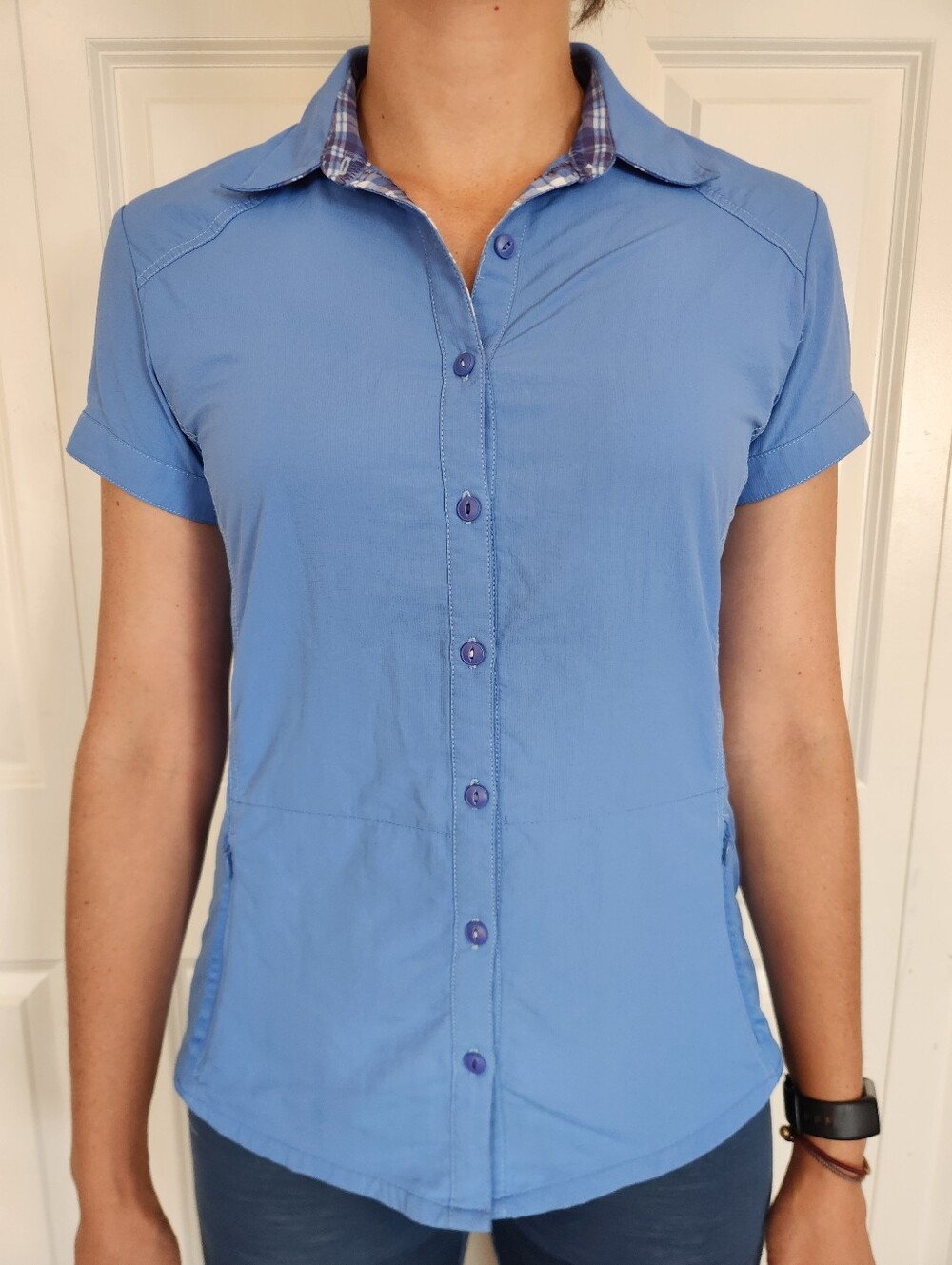 Kuhl Women's Short-Sleeve Button-Down Shirt in Light Blue